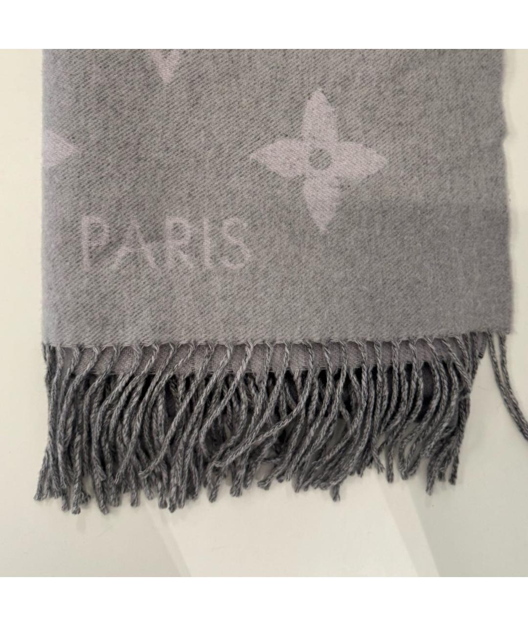 LOUIS VUITTON Серый кашемировый шарф, фото 4