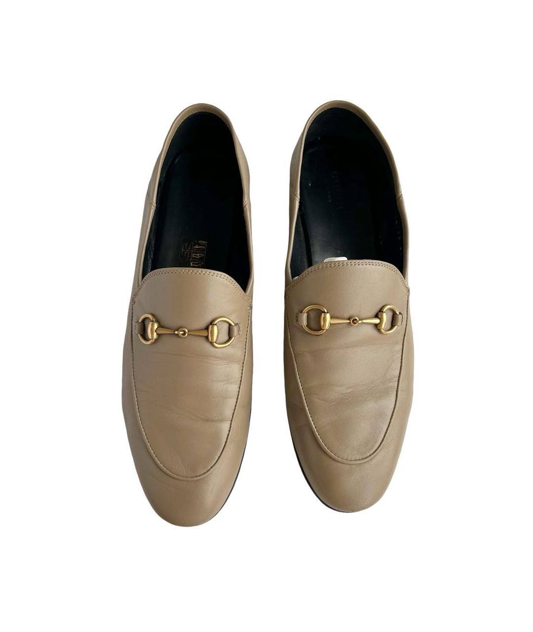 GUCCI Бежевые кожаные лоферы, фото 2
