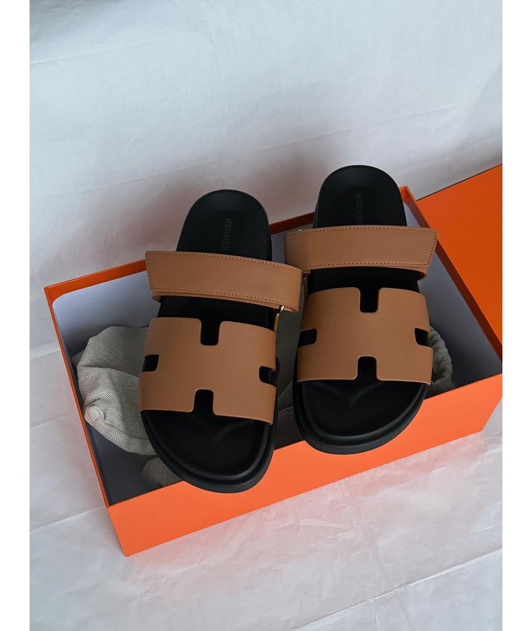 HERMES Коричневые кожаные сандалии, фото 4
