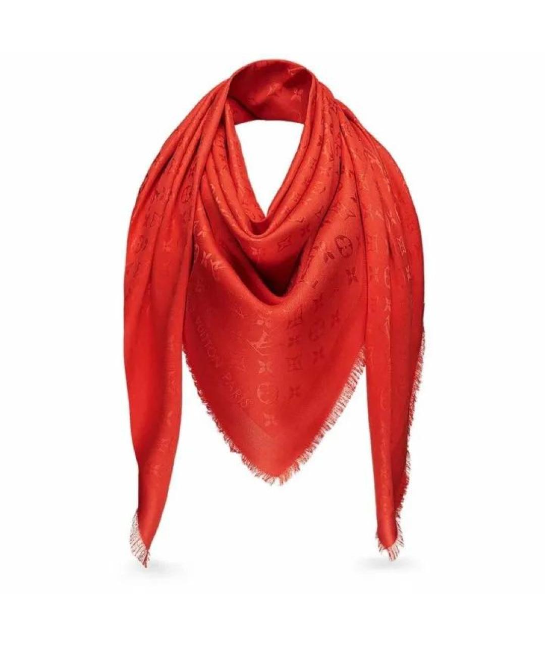 LOUIS VUITTON Красный шелковый платок, фото 1