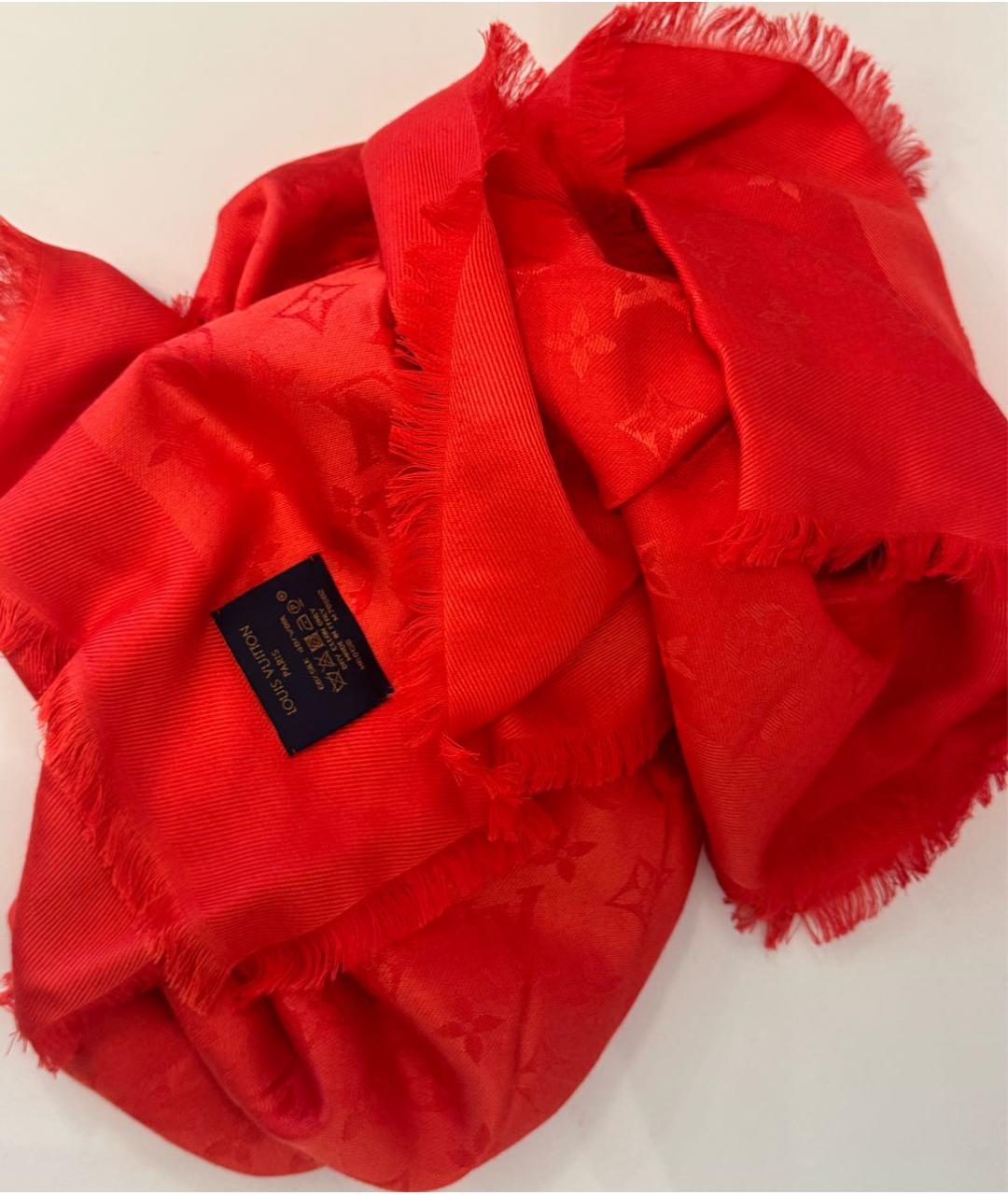 LOUIS VUITTON Красный шелковый платок, фото 4