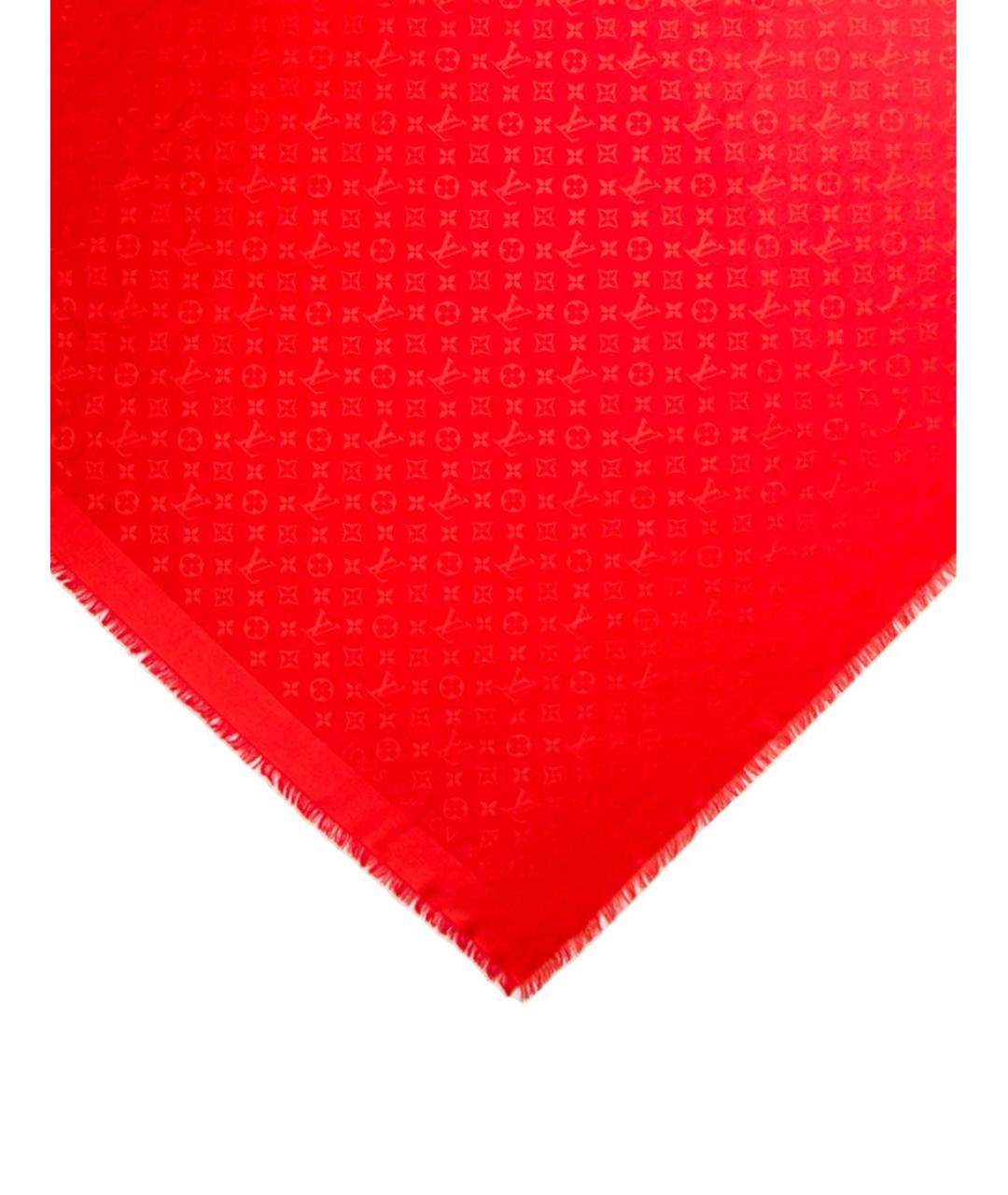 LOUIS VUITTON Красный шелковый платок, фото 2