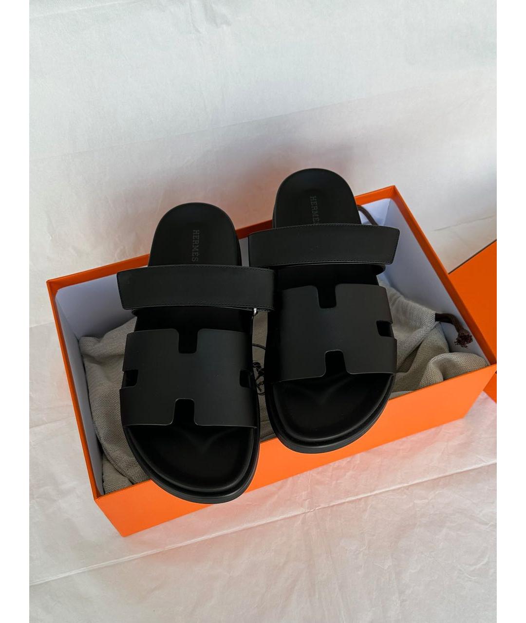 HERMES Черные кожаные сандалии, фото 5