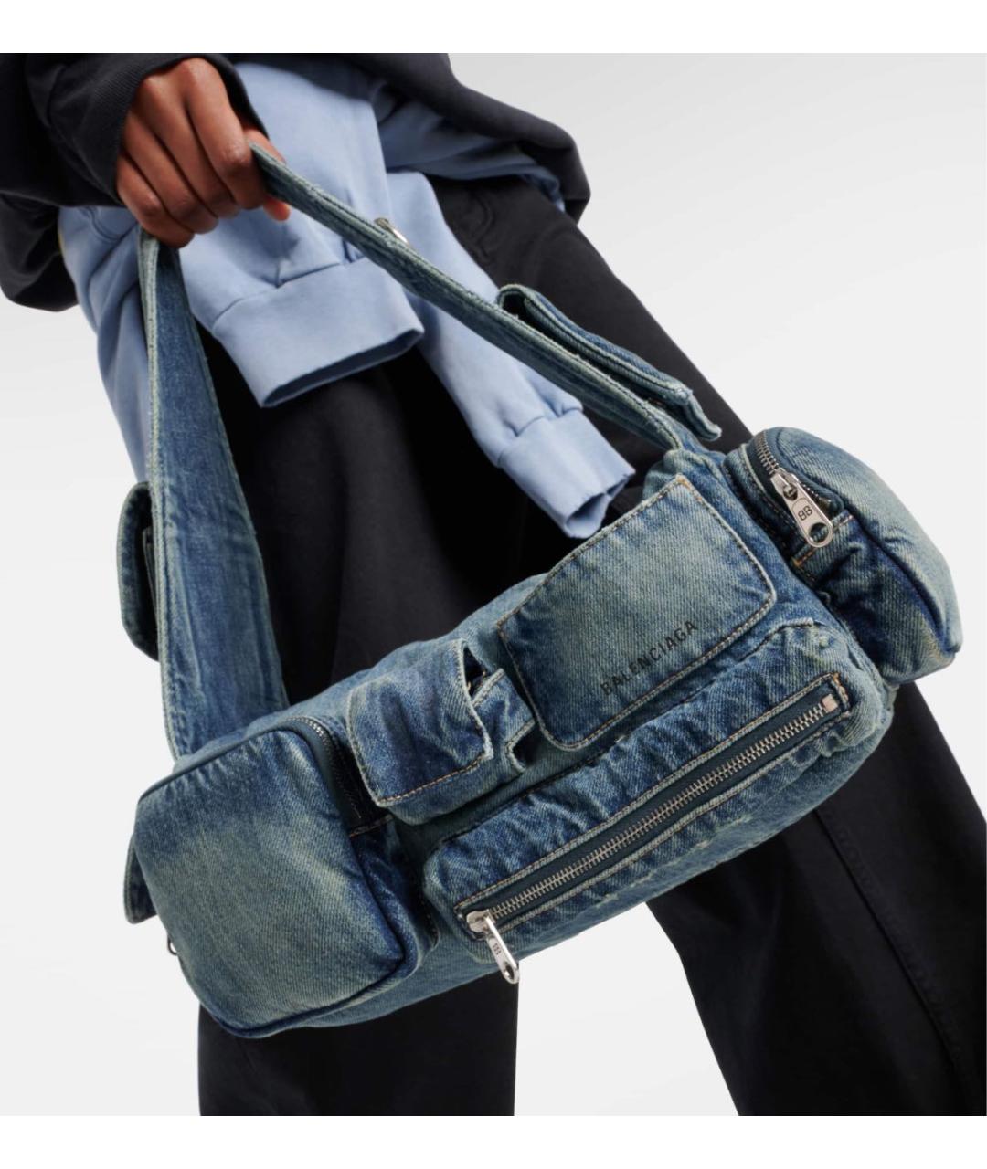 BALENCIAGA Синяя тканевая сумка через плечо, фото 6