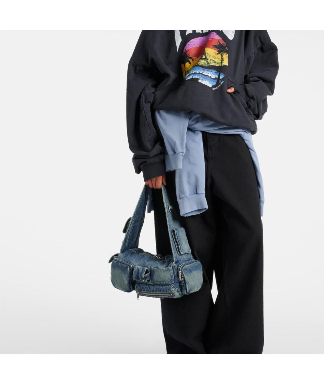 BALENCIAGA Синяя тканевая сумка через плечо, фото 5