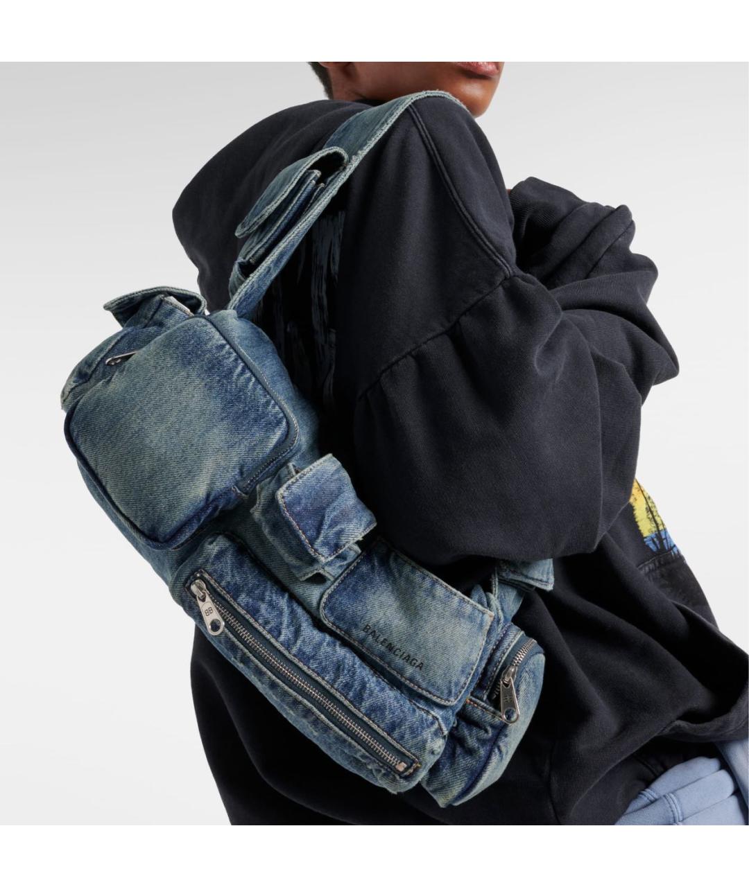 BALENCIAGA Синяя тканевая сумка через плечо, фото 2