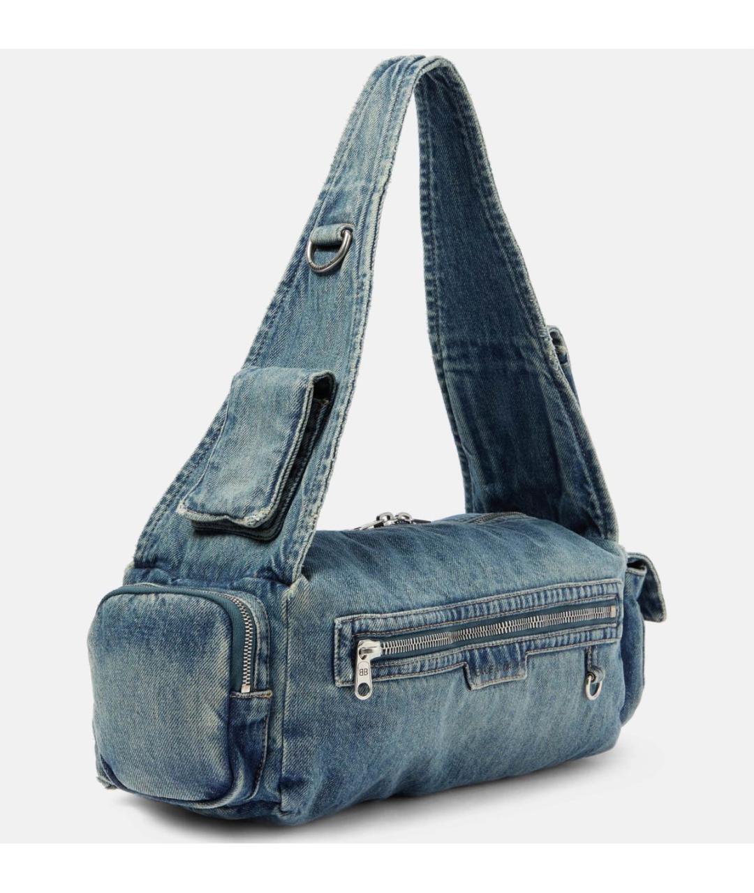 BALENCIAGA Синяя тканевая сумка через плечо, фото 4