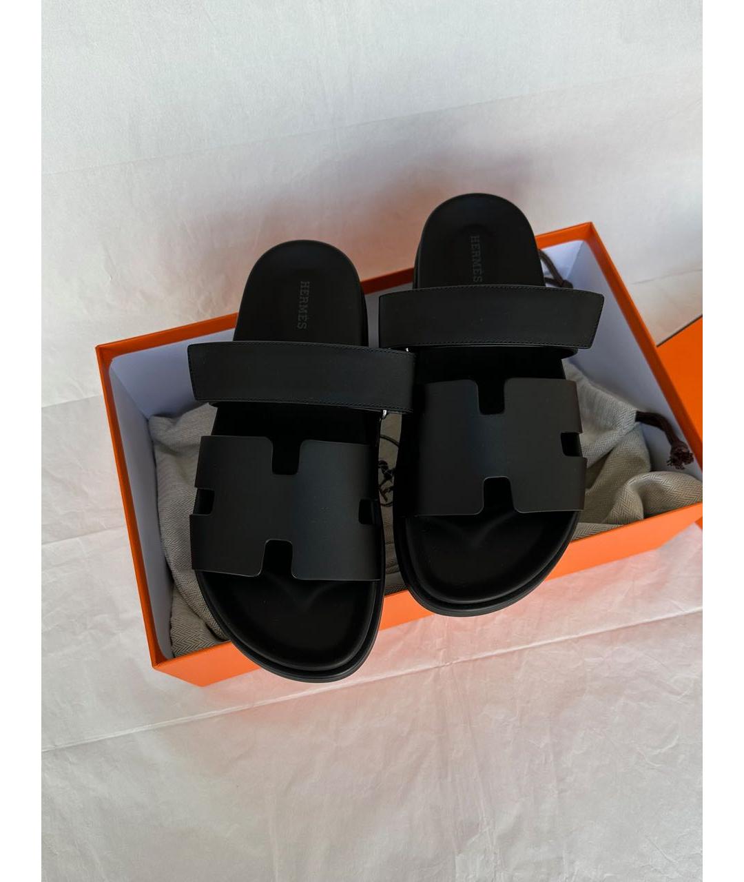 HERMES Черные кожаные сандалии, фото 5