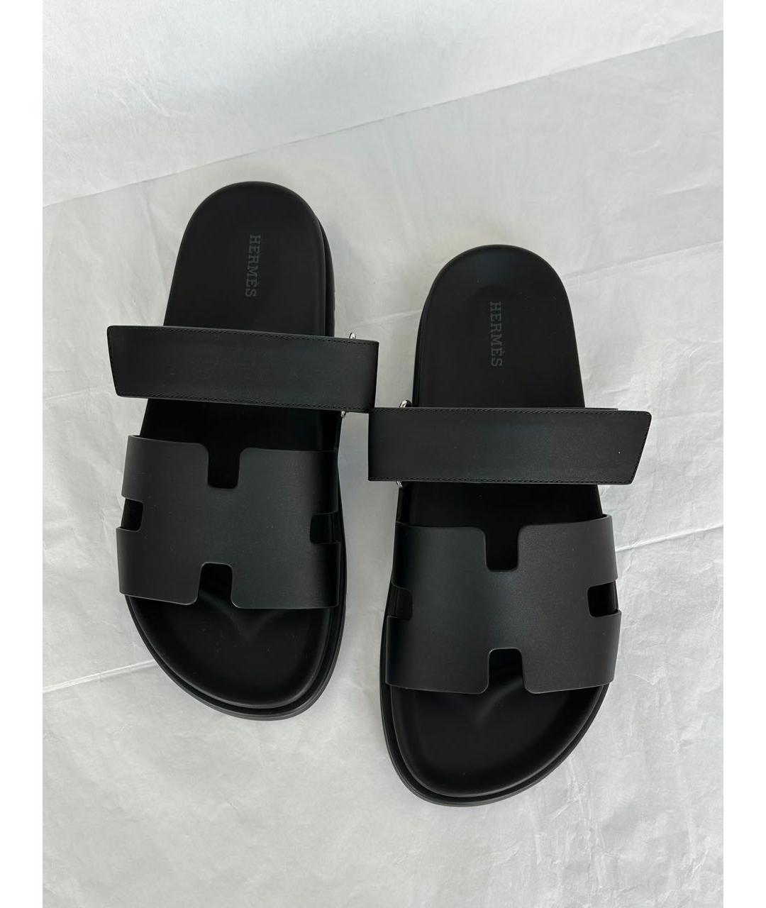HERMES Черные кожаные сандалии, фото 6