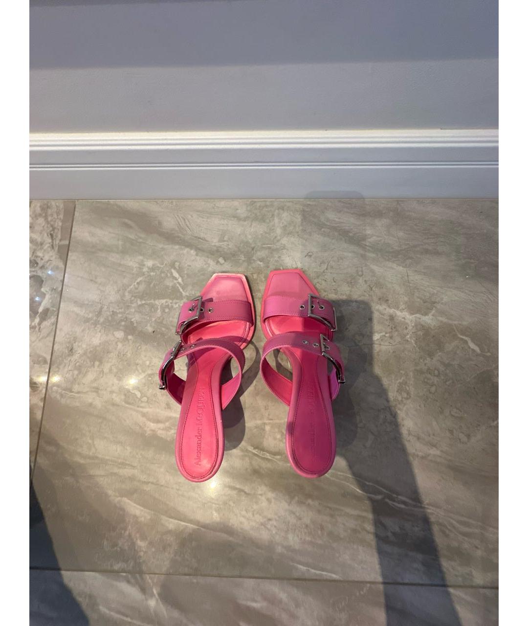 ALEXANDER MCQUEEN Розовые кожаные босоножки, фото 3