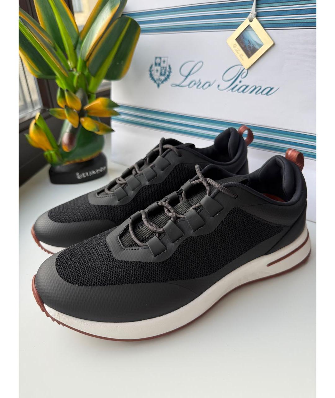 LORO PIANA Черные текстильные низкие кроссовки / кеды, фото 5