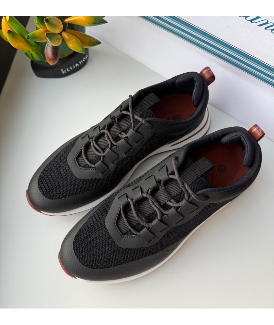 LORO PIANA Черные текстильные низкие кроссовки / кеды, фото 2
