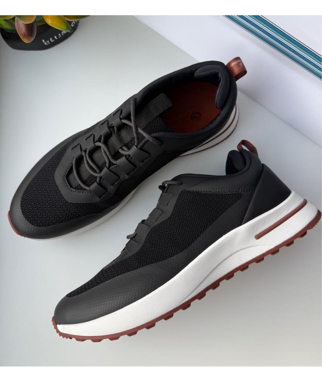 LORO PIANA Черные текстильные низкие кроссовки / кеды, фото 3