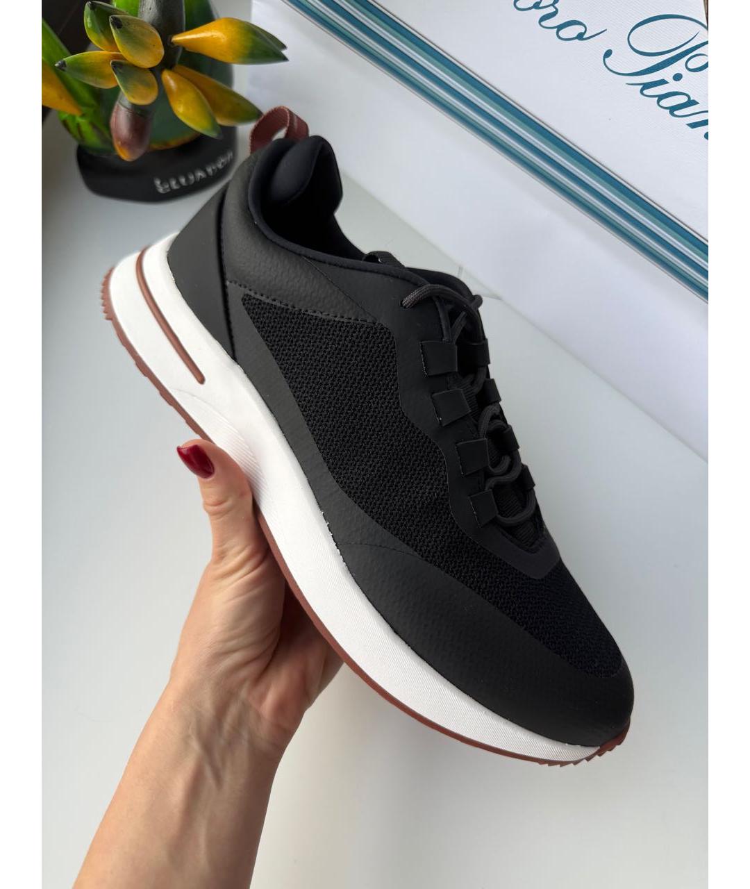 LORO PIANA Черные текстильные низкие кроссовки / кеды, фото 4