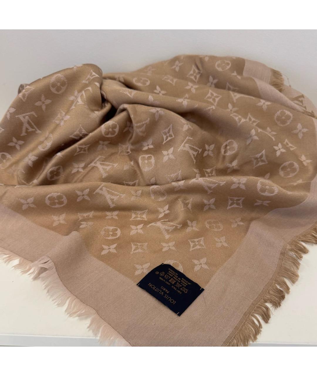 LOUIS VUITTON Бежевый шелковый платок, фото 4