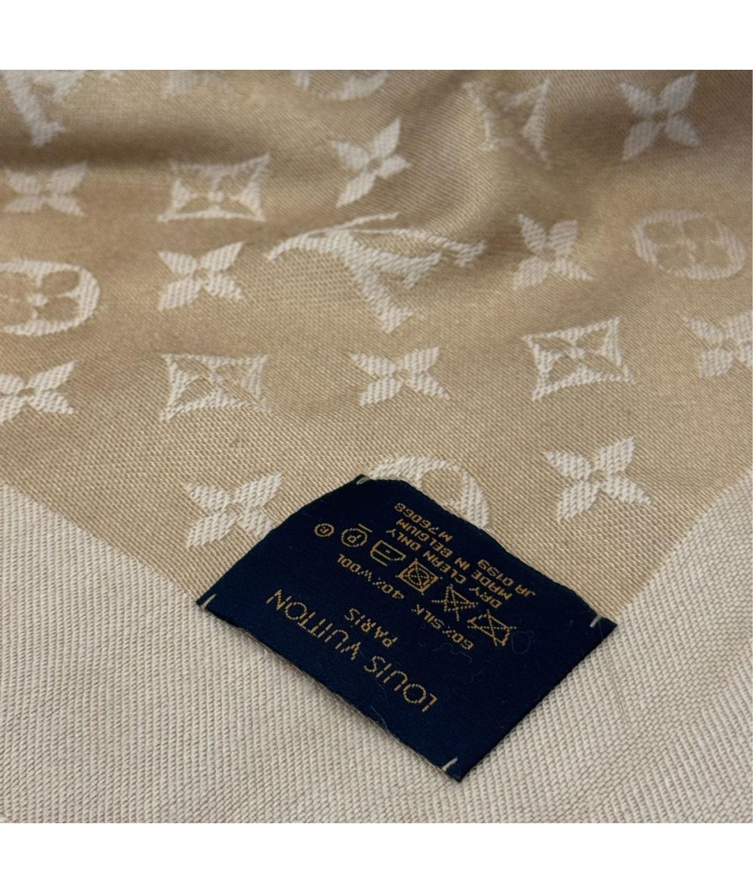 LOUIS VUITTON Бежевый шелковый платок, фото 3