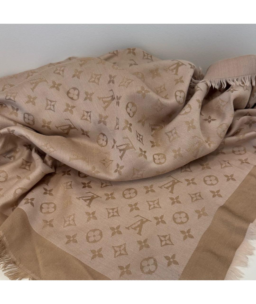 LOUIS VUITTON Бежевый шелковый платок, фото 2