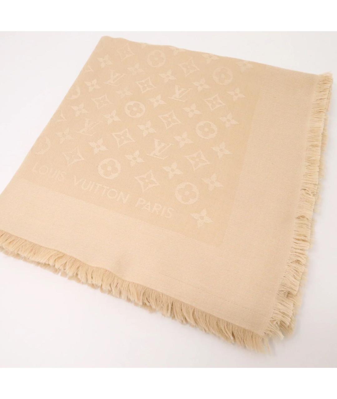 LOUIS VUITTON Бежевый шелковый платок, фото 5