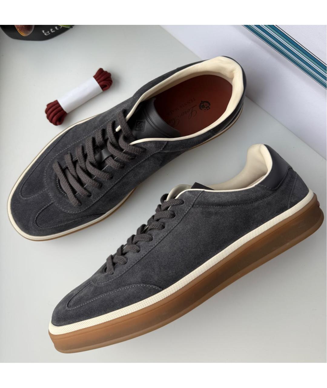 LORO PIANA Серые замшевые низкие кроссовки / кеды, фото 4