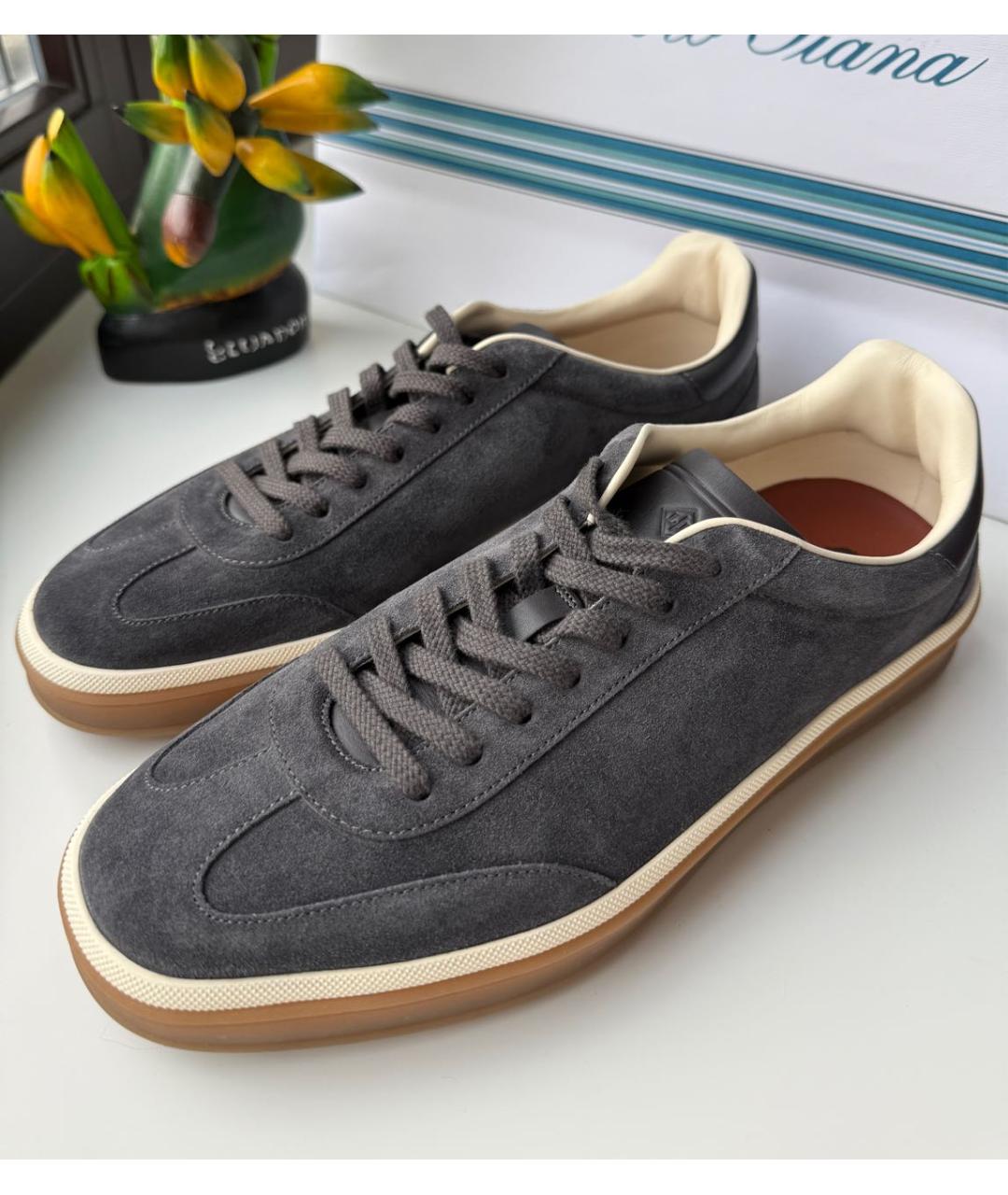 LORO PIANA Серые замшевые низкие кроссовки / кеды, фото 3