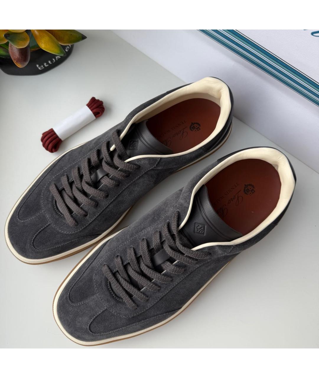 LORO PIANA Серые замшевые низкие кроссовки / кеды, фото 2