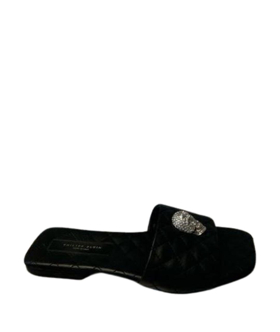 PHILIPP PLEIN Черные кожаные мюли, фото 1