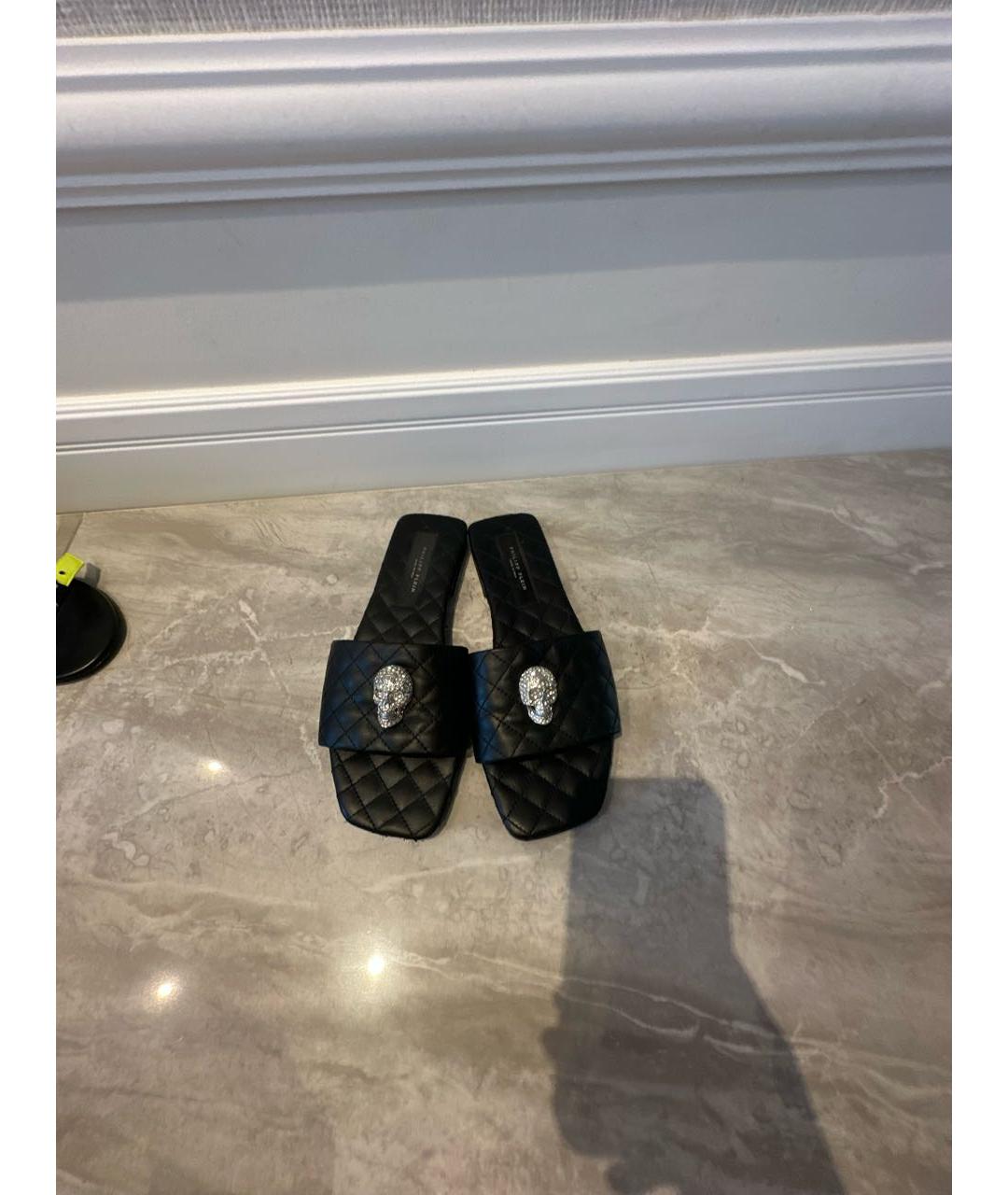 PHILIPP PLEIN Черные кожаные мюли, фото 2