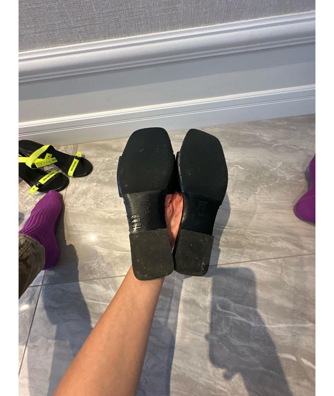 PHILIPP PLEIN Черные кожаные мюли, фото 5