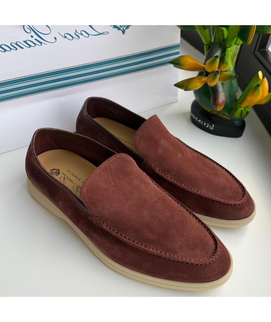 LORO PIANA Бордовые замшевые лоферы, фото 6