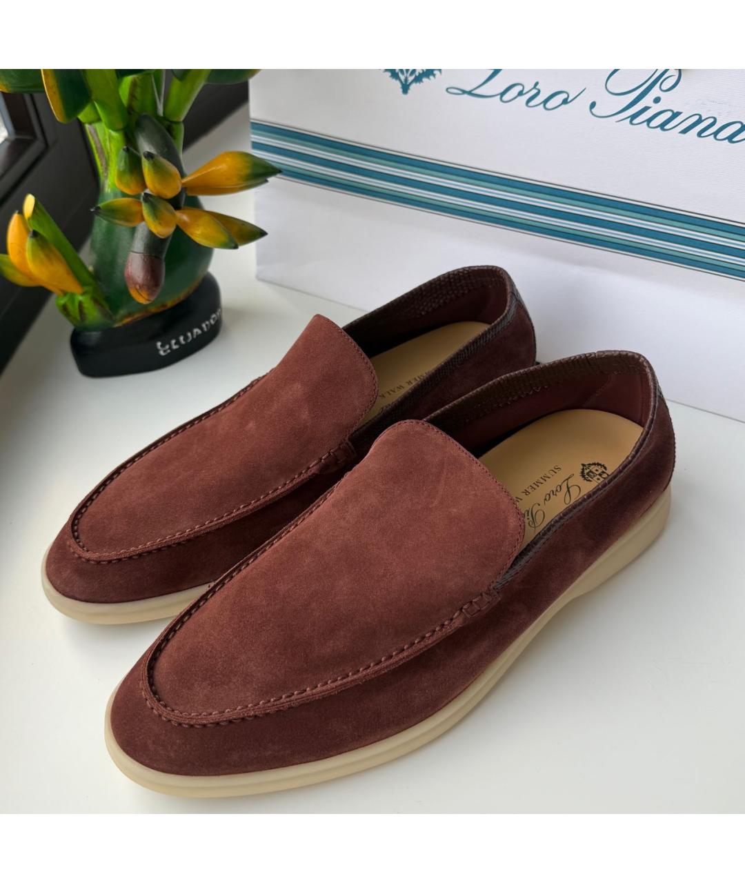 LORO PIANA Бордовые замшевые лоферы, фото 5