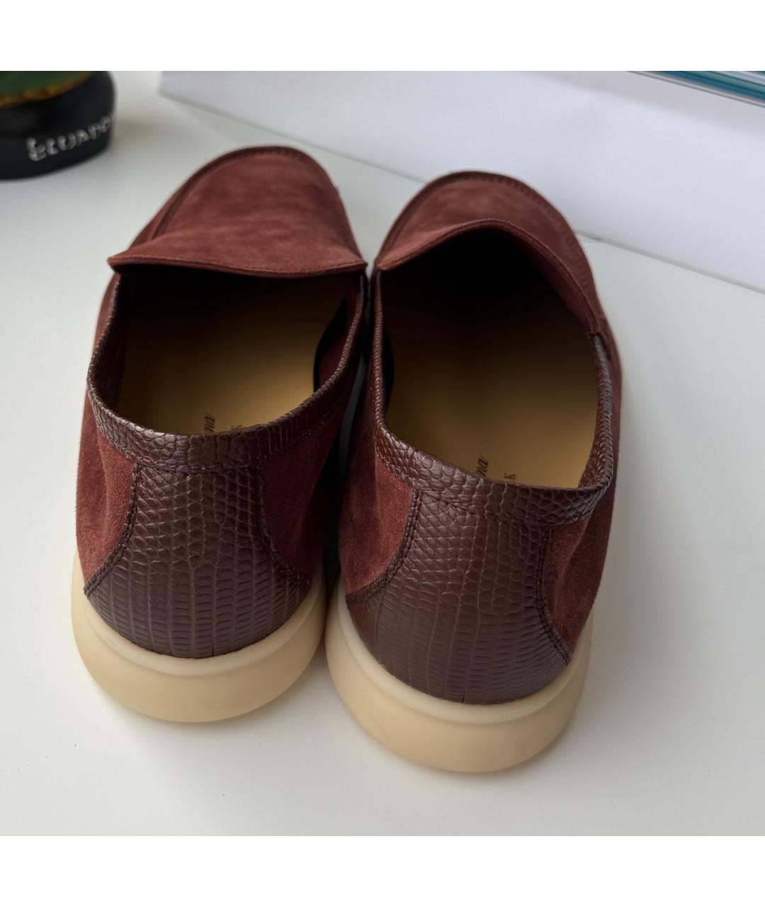 LORO PIANA Бордовые замшевые лоферы, фото 3