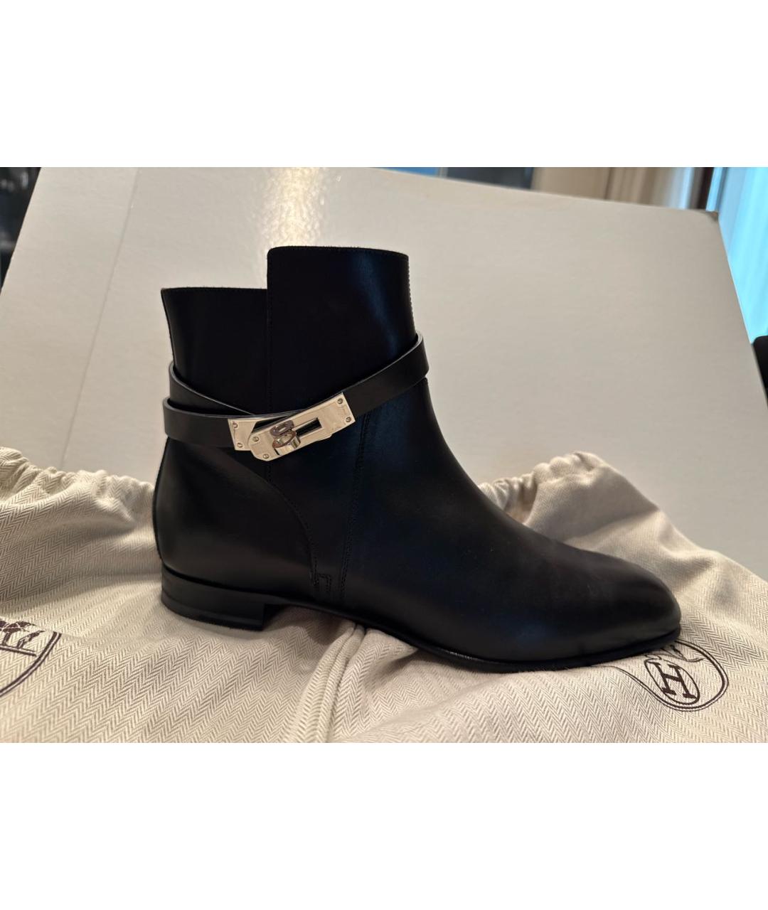 HERMES Черные кожаные полусапоги, фото 5