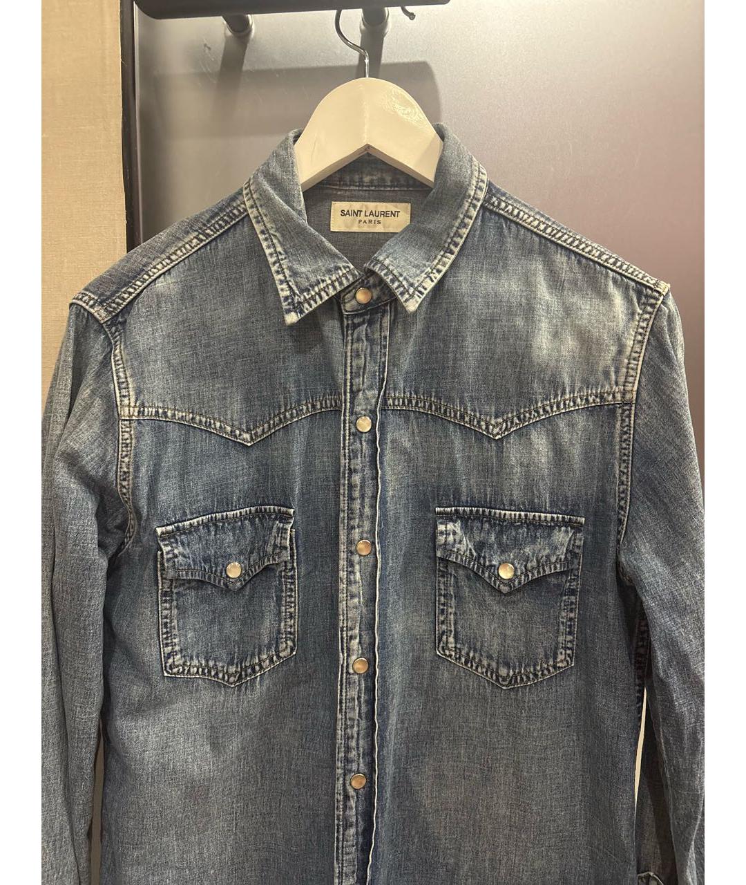 SAINT LAURENT Синяя хлопковая рубашка, фото 2