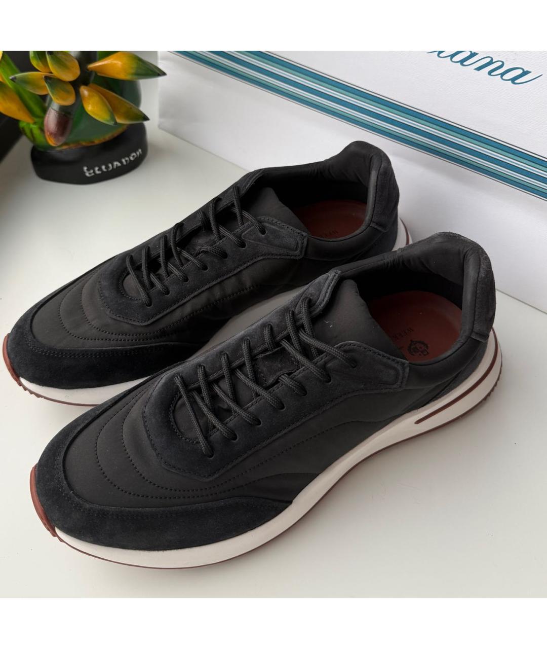 LORO PIANA Черные замшевые высокие кроссовки / кеды, фото 2