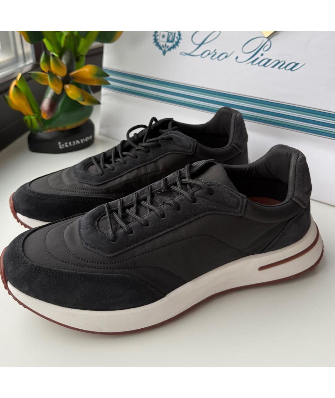 LORO PIANA Черные замшевые высокие кроссовки / кеды, фото 4