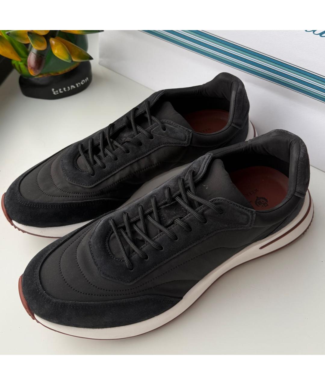 LORO PIANA Черные замшевые высокие кроссовки / кеды, фото 5