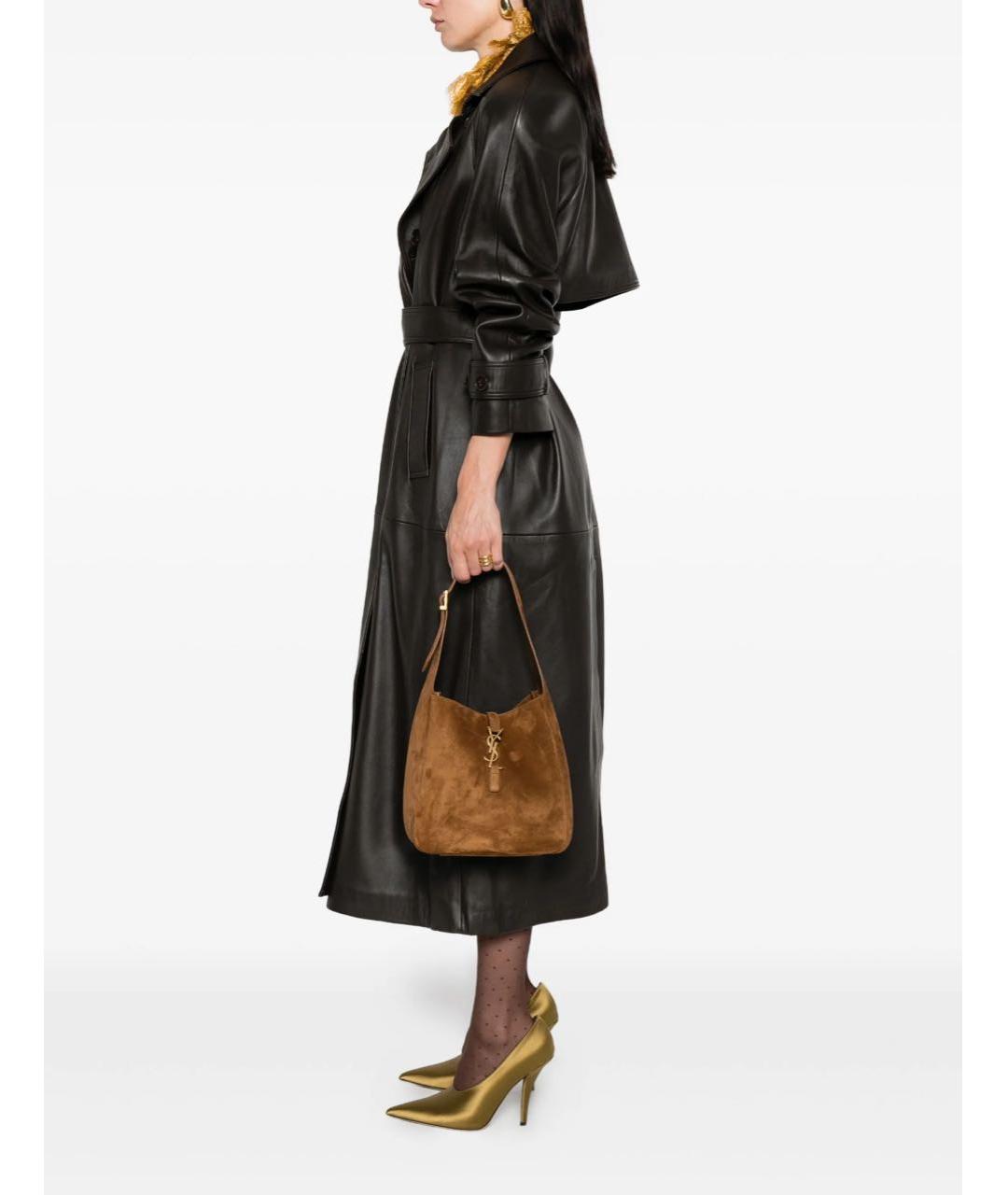 SAINT LAURENT Коричневая замшевая сумка тоут, фото 2