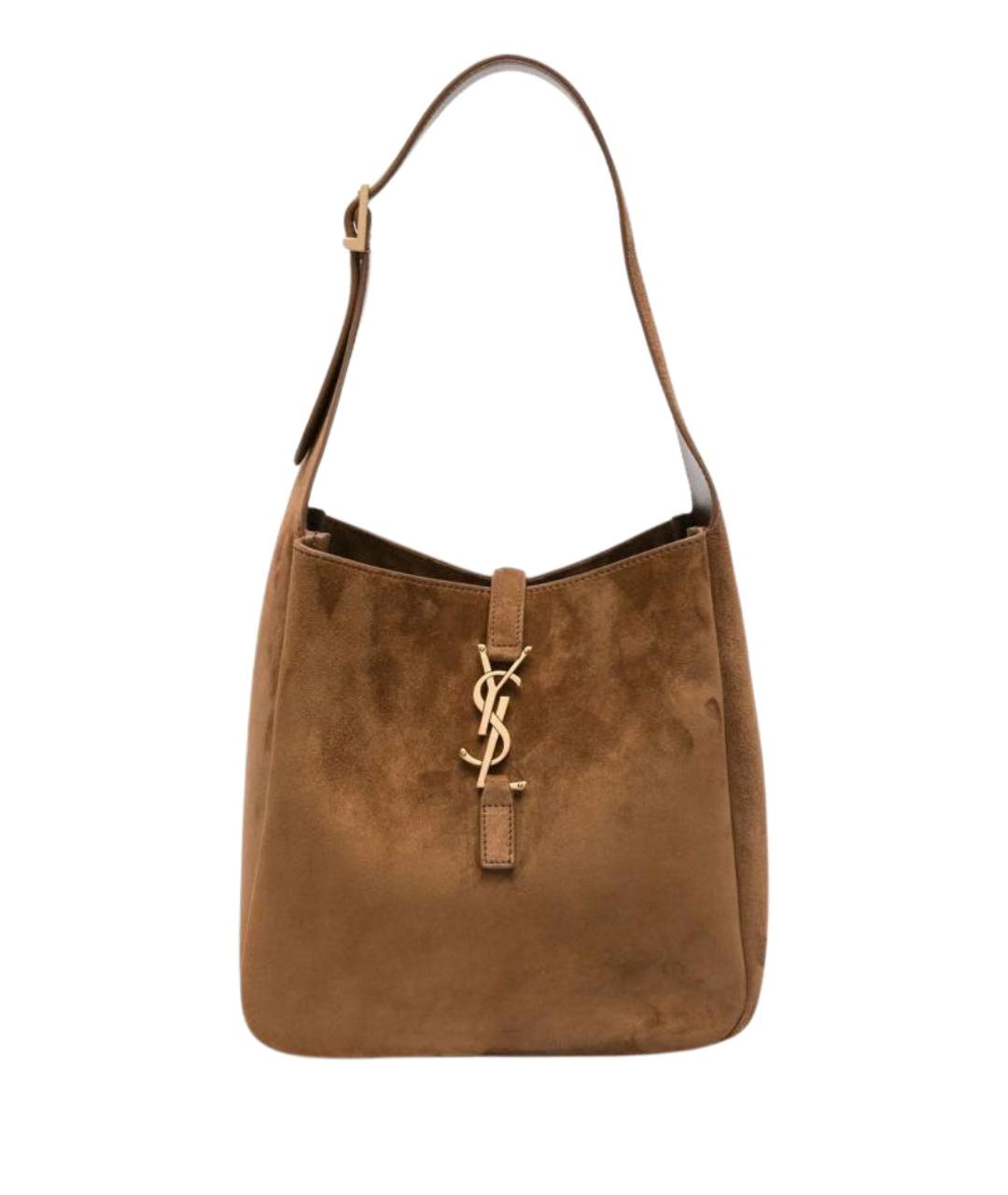 SAINT LAURENT Коричневая замшевая сумка тоут, фото 1