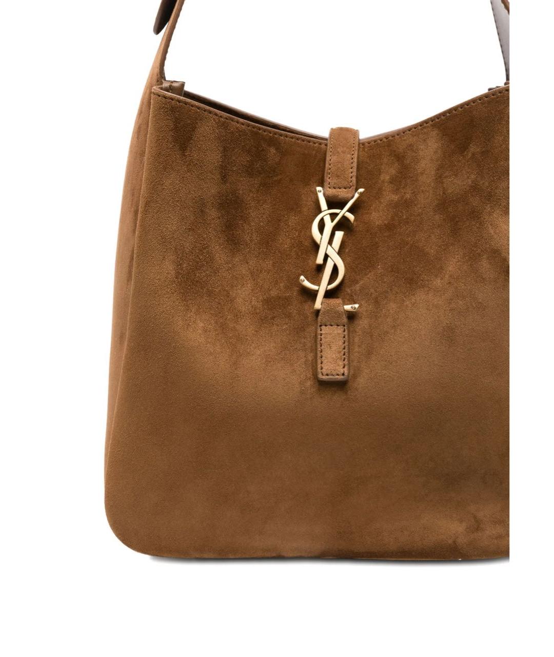 SAINT LAURENT Коричневая замшевая сумка тоут, фото 4