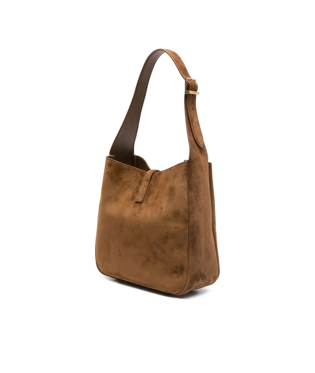 SAINT LAURENT Коричневая замшевая сумка тоут, фото 3