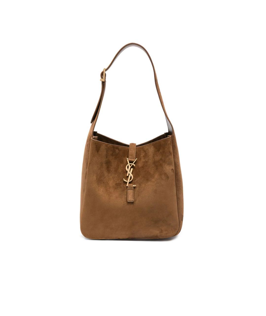 SAINT LAURENT Коричневая замшевая сумка тоут, фото 6