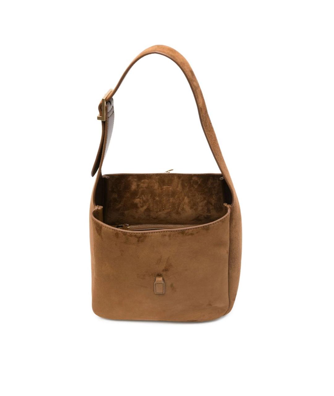 SAINT LAURENT Коричневая замшевая сумка тоут, фото 5