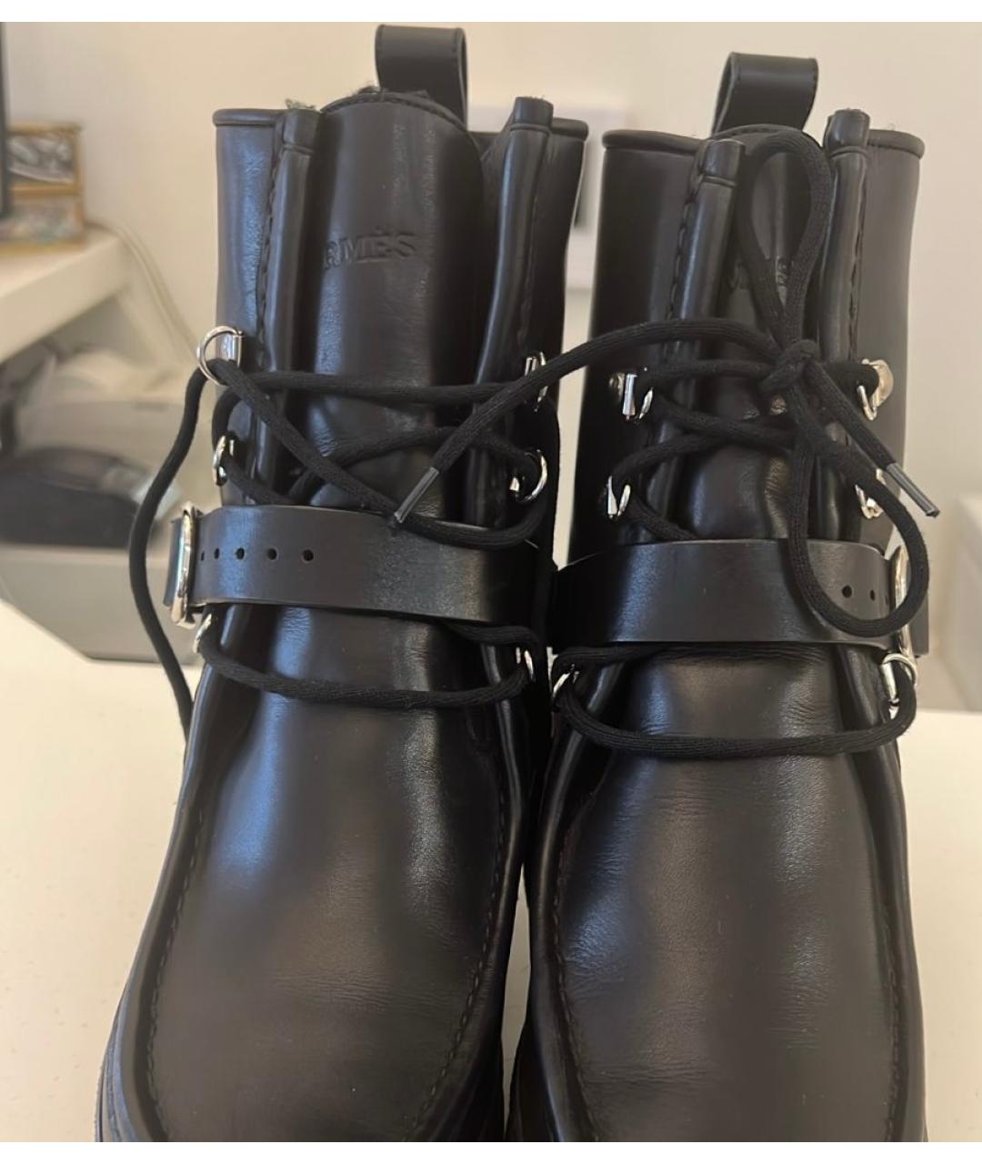 HERMES Черные кожаные ботинки, фото 2