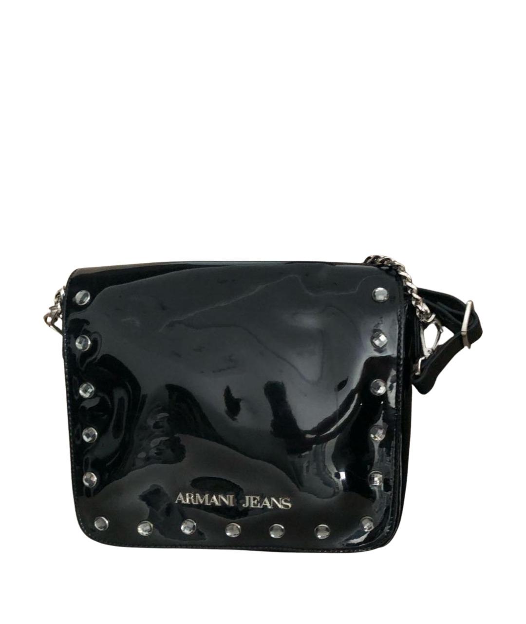 ARMANI JEANS Черная сумка через плечо из лакированной кожи, фото 1