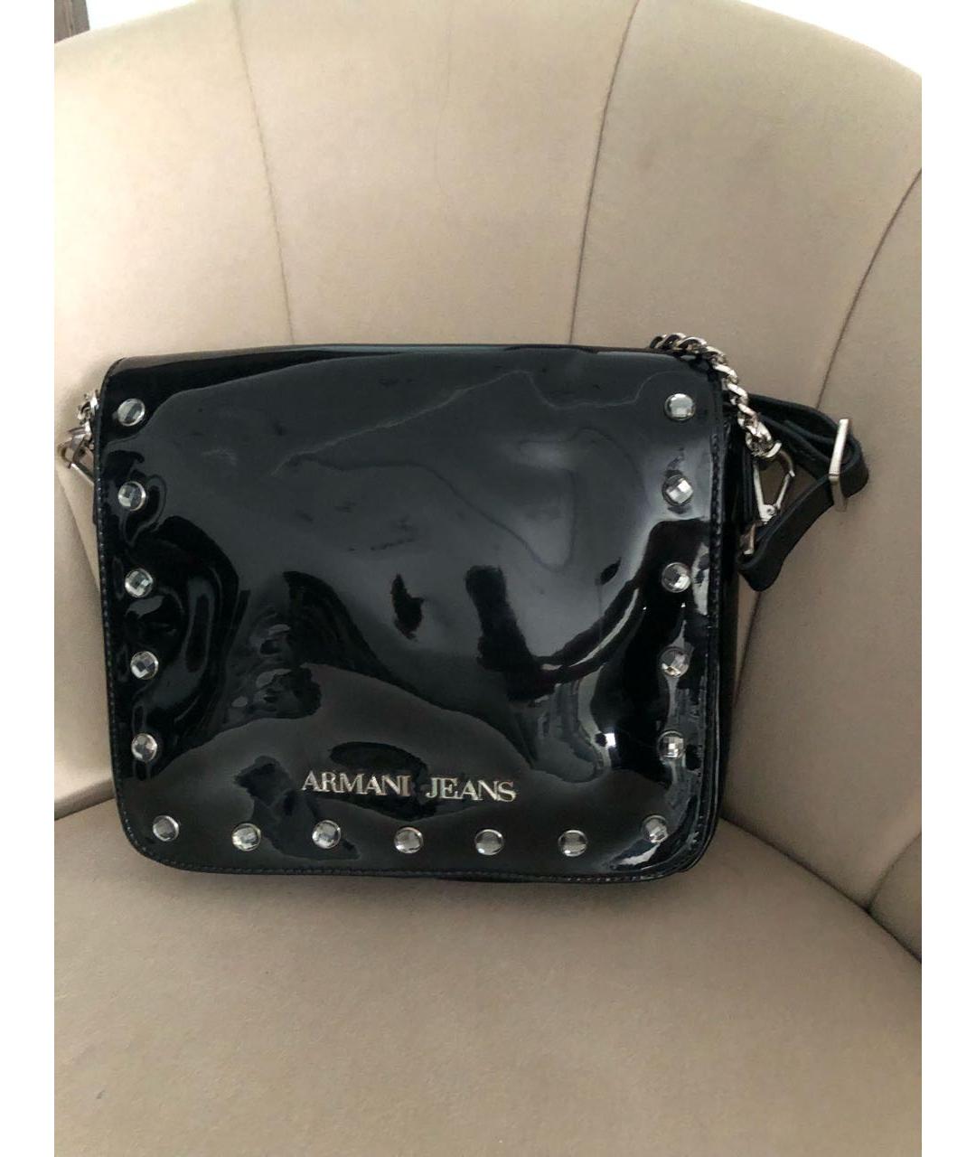 ARMANI JEANS Черная сумка через плечо из лакированной кожи, фото 9