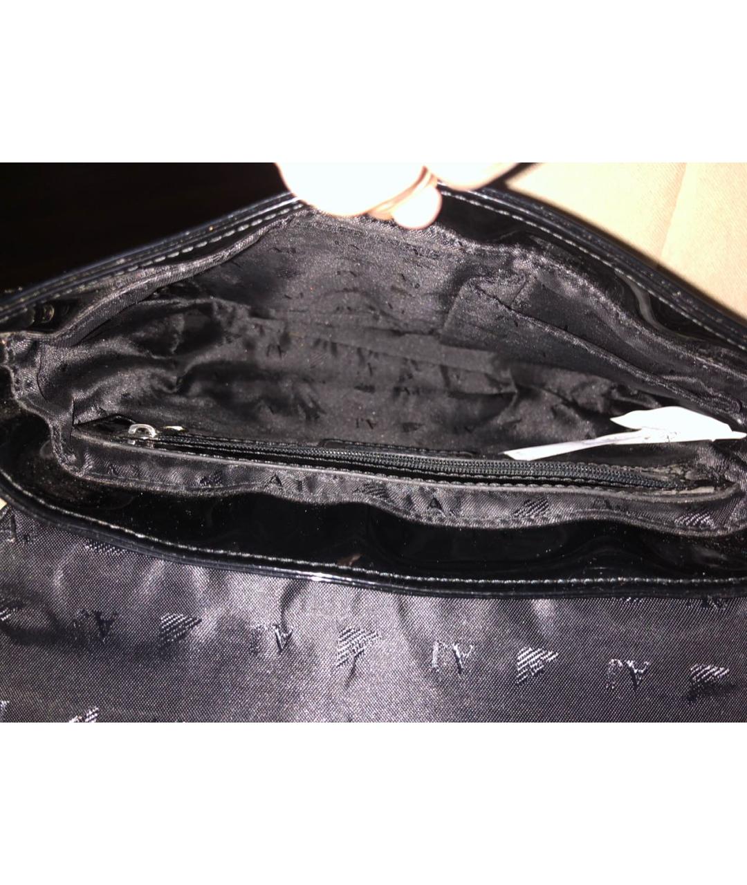 ARMANI JEANS Черная сумка через плечо из лакированной кожи, фото 4