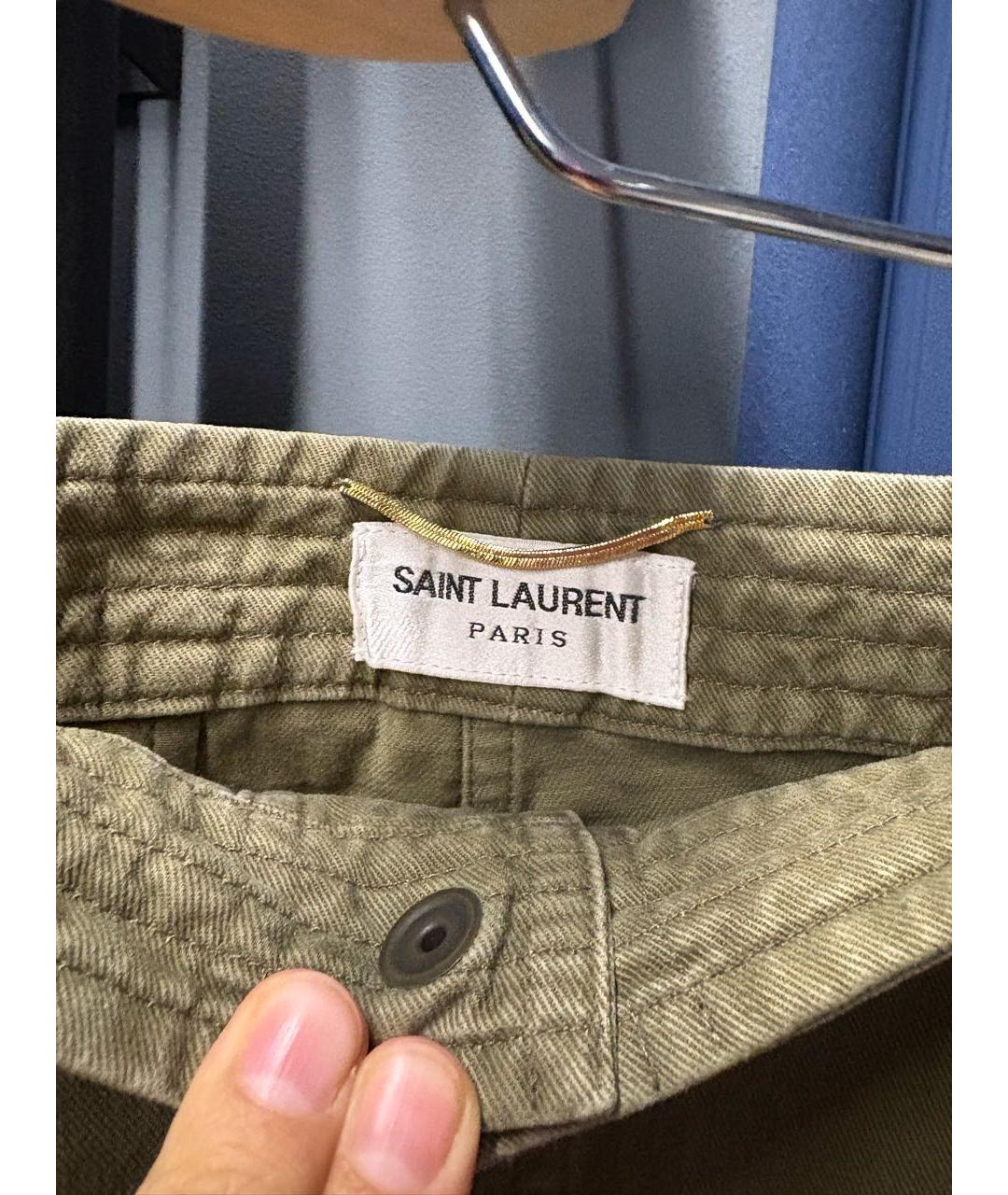 SAINT LAURENT Хаки хлопковая юбка мини, фото 3