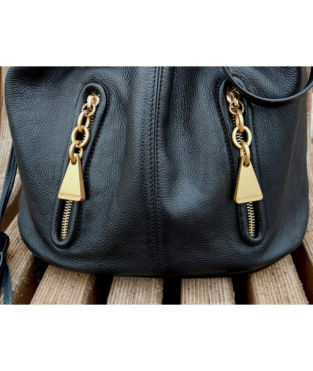 SEE BY CHLOE Черная кожаная сумка через плечо, фото 4