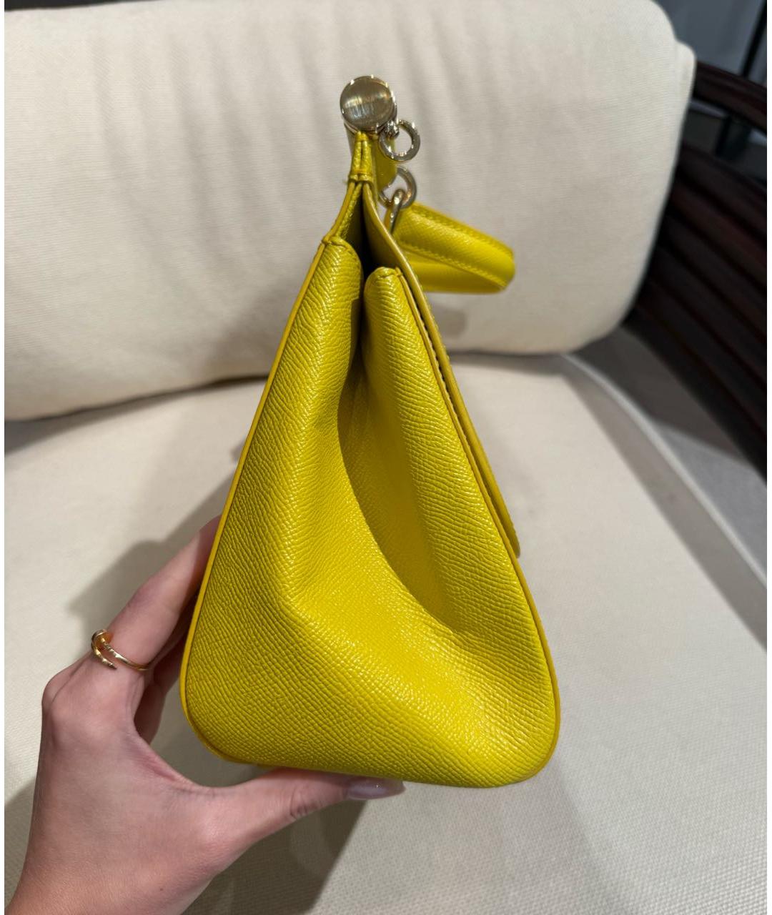 DOLCE&GABBANA Желтая кожаная сумка через плечо, фото 4