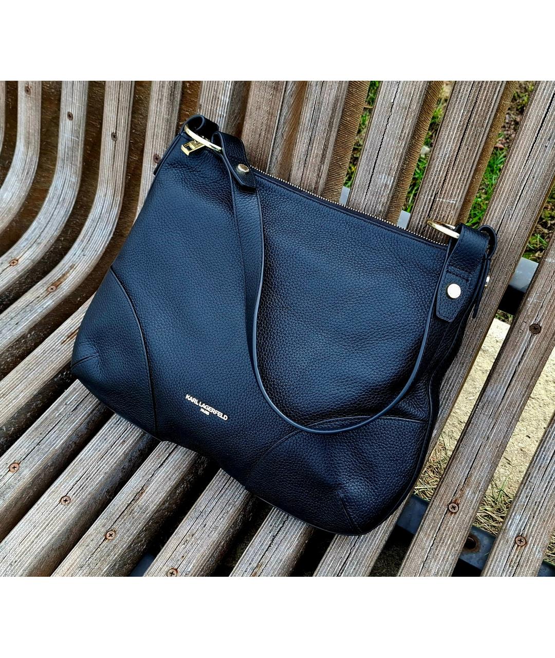 KARL LAGERFELD Черная кожаная сумка через плечо, фото 2